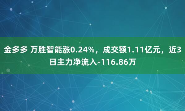 金多多 万胜智能涨0.24%，成交额1.11亿元，近3日主力净流入-116.86万