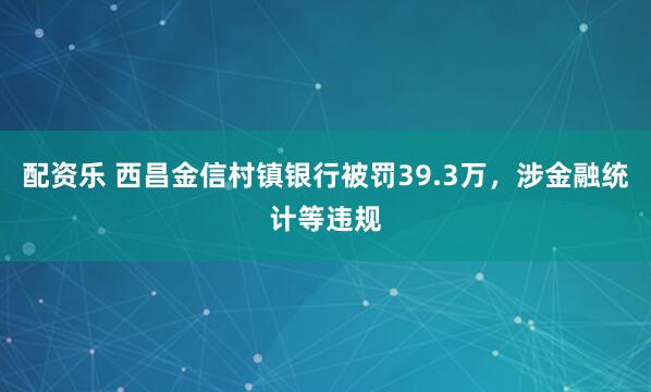 配资乐 西昌金信村镇银行被罚39.3万，涉金融统计等违规